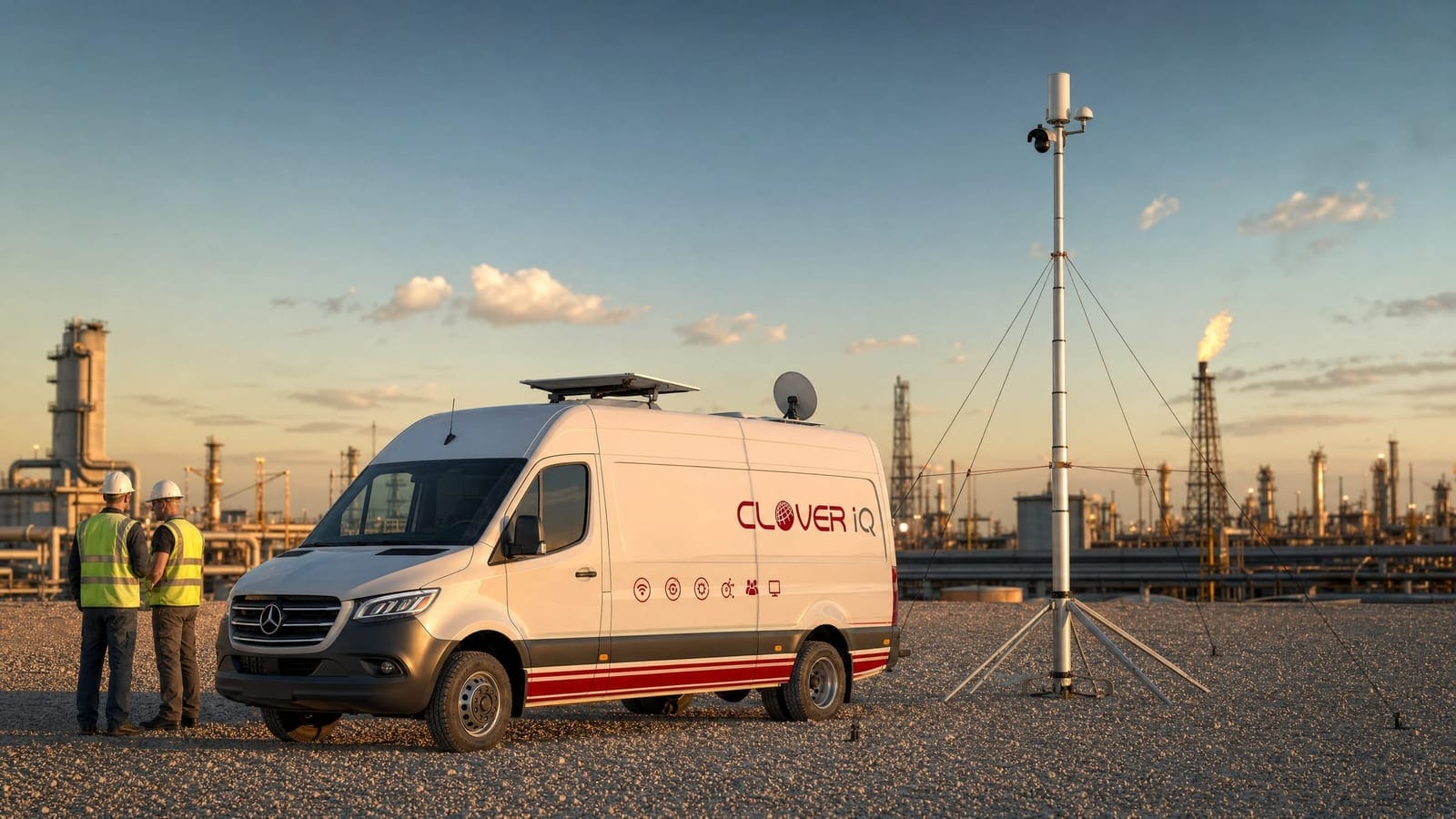 Clover IQ Mobile Connectivity Unit driving to an industrial deployment site