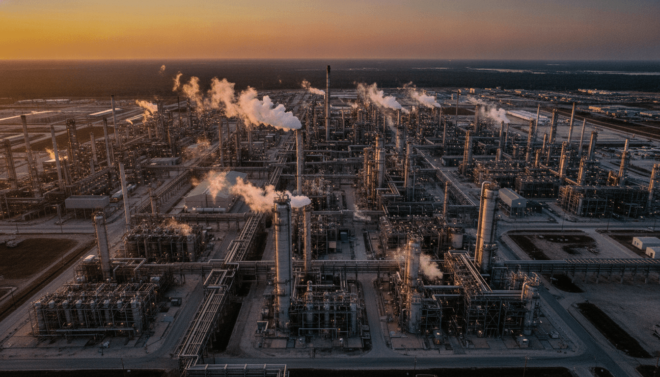 Gulf Coast oil refinery at dusk — Clover IQ turnaround connectivity deployment