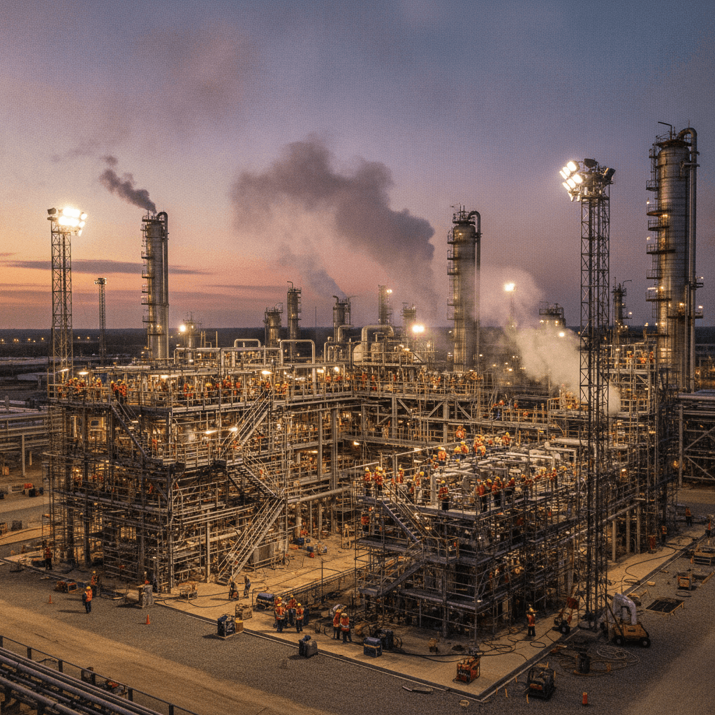 Refinery TAR work zone showing contractor surge and complex industrial environment